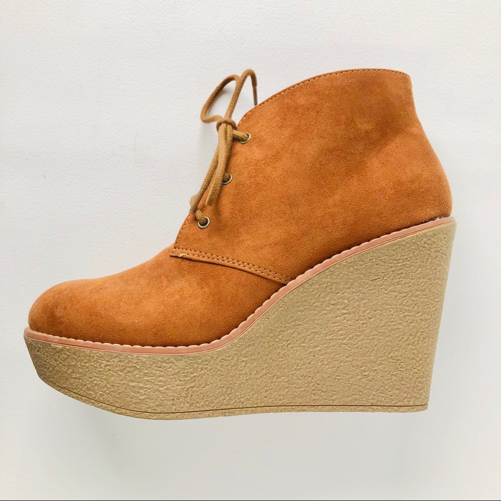 Brown suede look wedge booties
